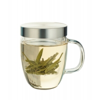 Mug en verre tisanière avec filtre intégré - Basilic & Camomille