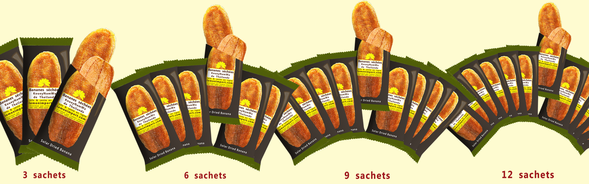 Bananes séchées KoueyNamWa : les 4 packs de notre offre d'essai.