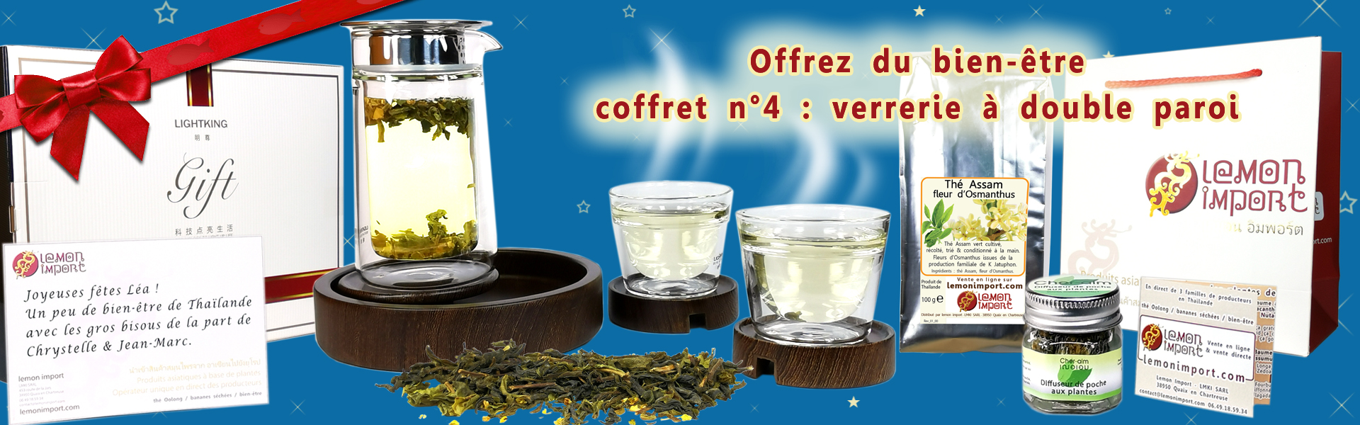 Offrez des moments de bien-être - Service à thé en verre à double paroi - Coffret 4